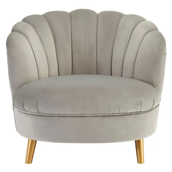 Lusitania Grey Velvet Chair With Gold Wooden Legs