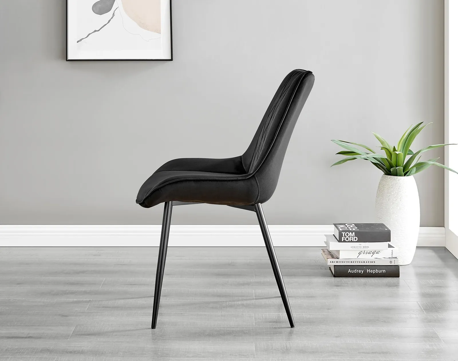FurnitureboxUK Set of 2 Pesaro Luxury Velvet Dining Chairs With Diamond Stitched Back & Black Metal Legs 5