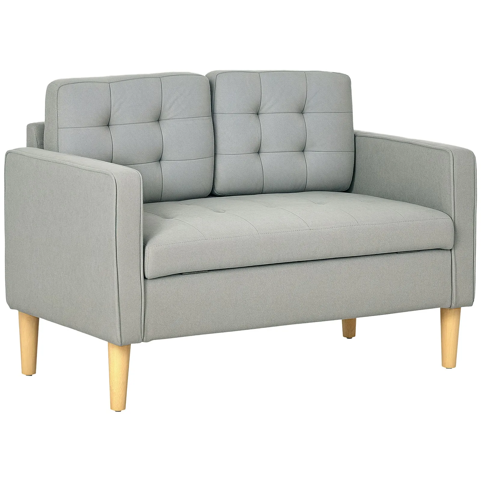 HOMCOM Compact Loveseat Sofa 2 Seater Sofa with Storage & Wood Legs in Light Grey 2