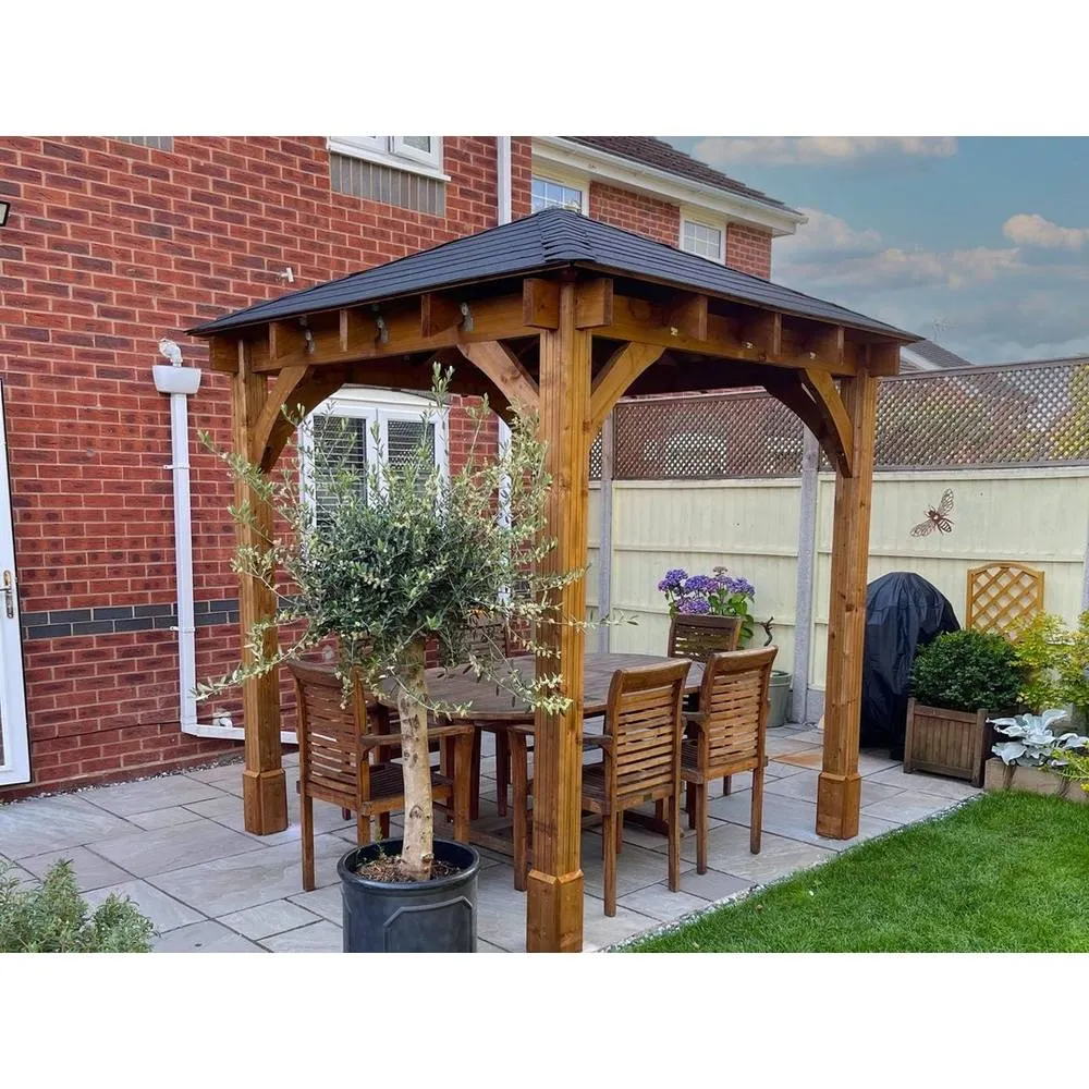 Dunster House Heavy Duty Wooden Gazebo 2.5x2.5m Black Roof Shingles, Leviathan in Brown 6