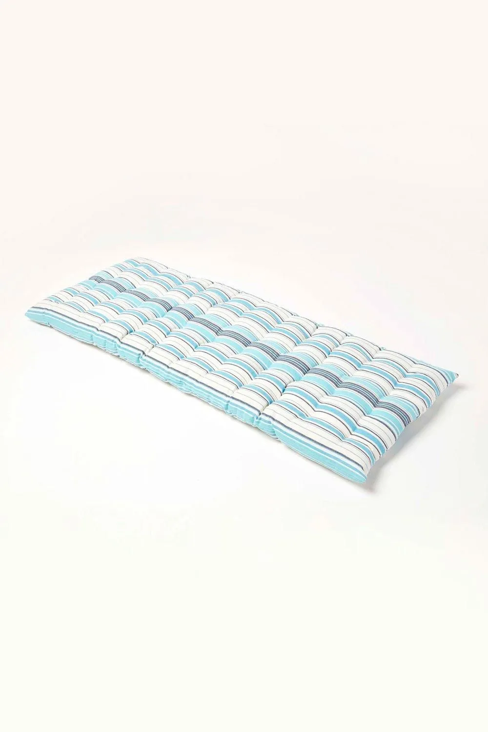 Homescapes Garden Bench Cushion Luxury 2 Seater Cotton Blue Striped Indoor Outdoor Pad