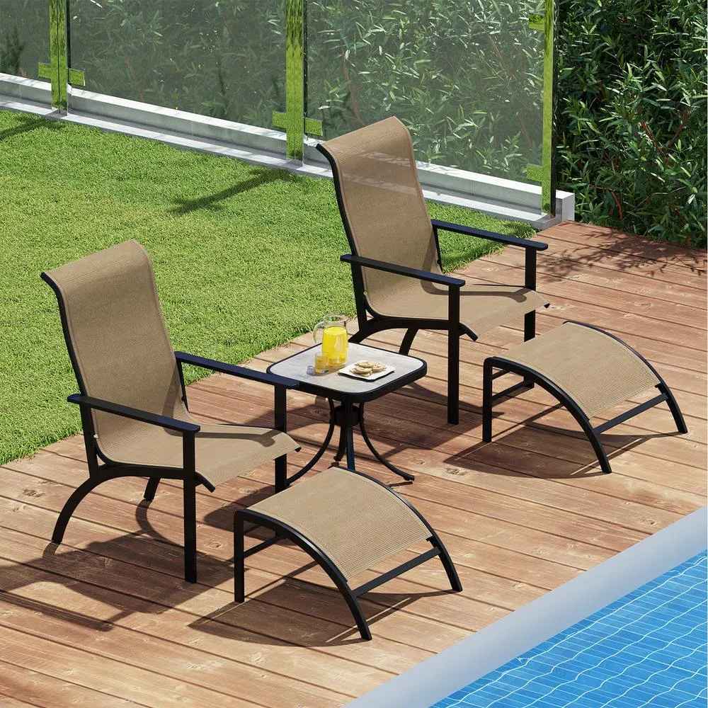 Costway 5 Pieces Adirondack Chair Set with Ottomans & Side Table-Coffee in Brown 4