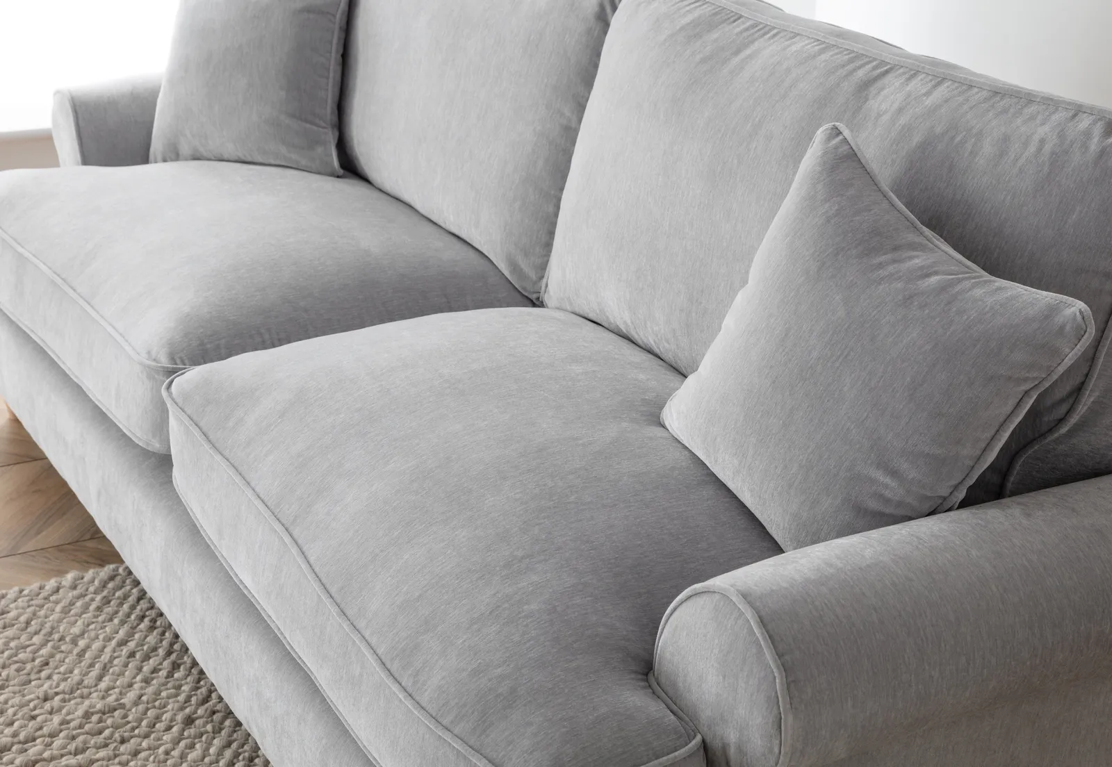 The Great Sofa Company Ezra 3 Seater Textured Velvet Sofa - Scroll Arm in Light Grey 5