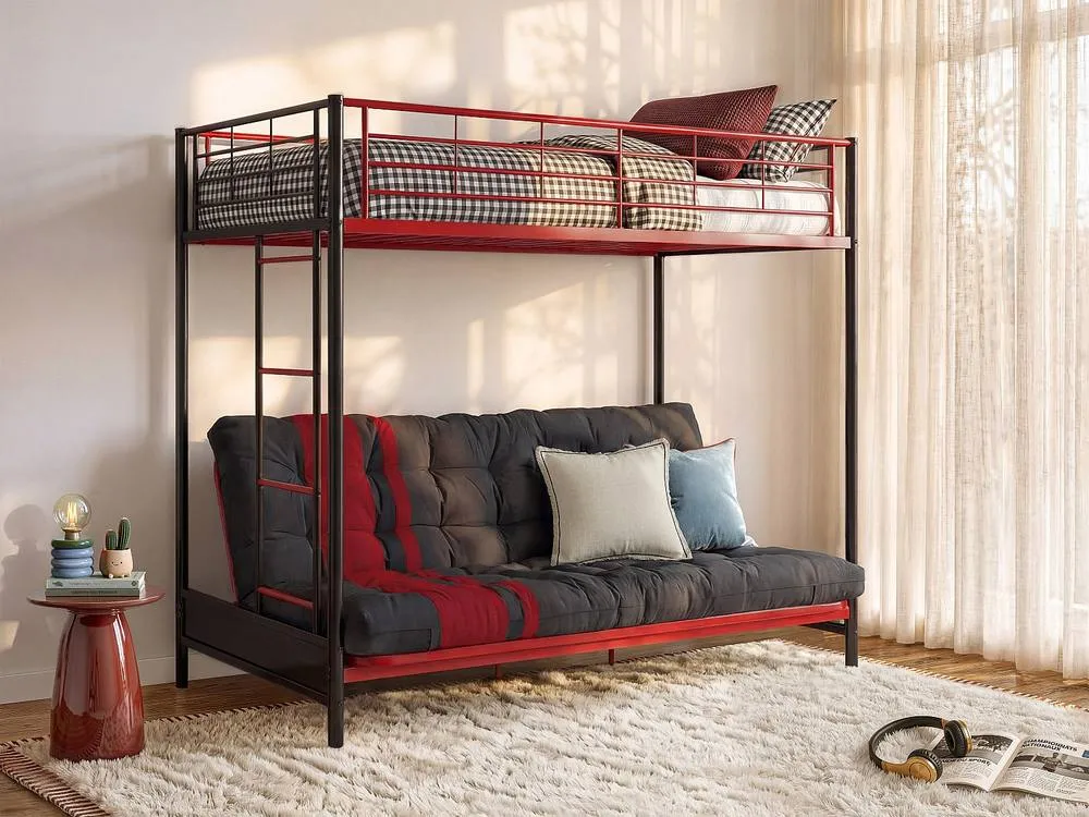 Vente-unique High Sleeper Bed 90 X 190 Cm - With Sofa Bed - Metal - Black & Red 3
