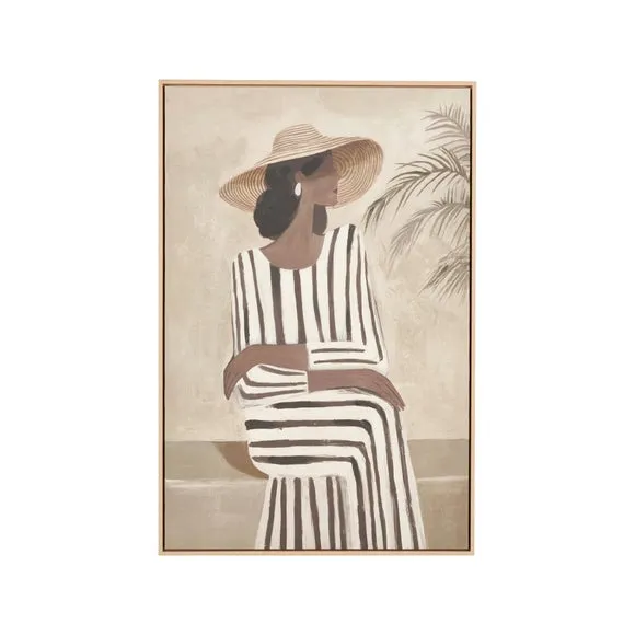 Lady In Striped Dress Framed Canvas 5