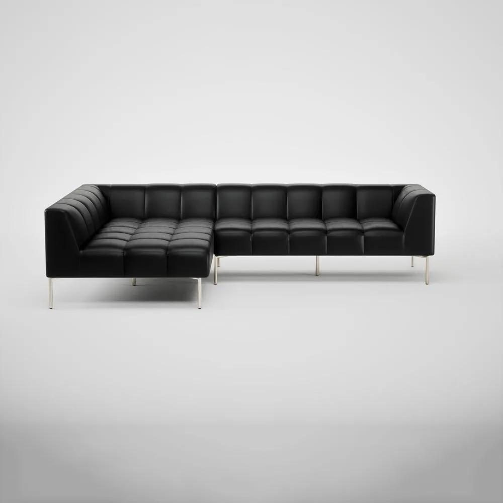 Heal's Quadro Left Hand Facing Chaise Sofa Stonewash Leather Black 263 Stainless Steel Feet 2