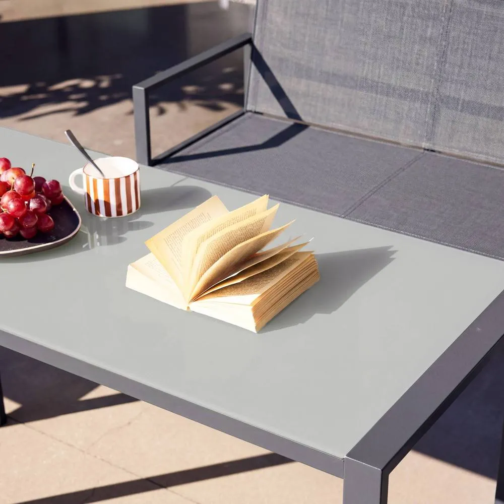 sweeek Steel & Textilene Garden Table + 4 Seats in Dark Grey 6