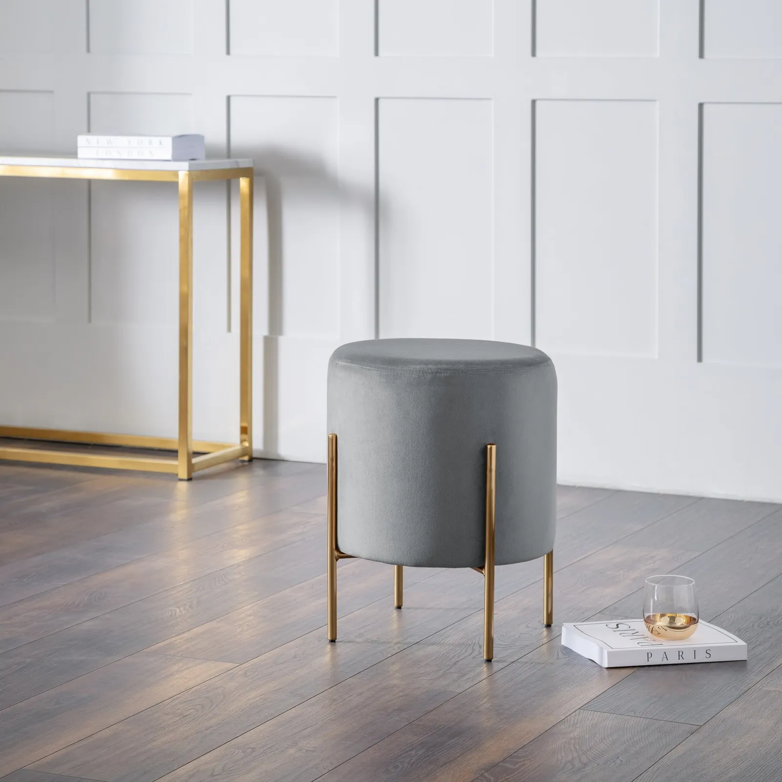 Harrogate Velvet Dressing Stool Grey