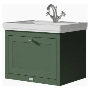 Bayswater Hartleigh Hunter Green Traditional Wall Hung Vanity Unit & 1 Tap Hole Traditional Recessed Basin - 600mm 2