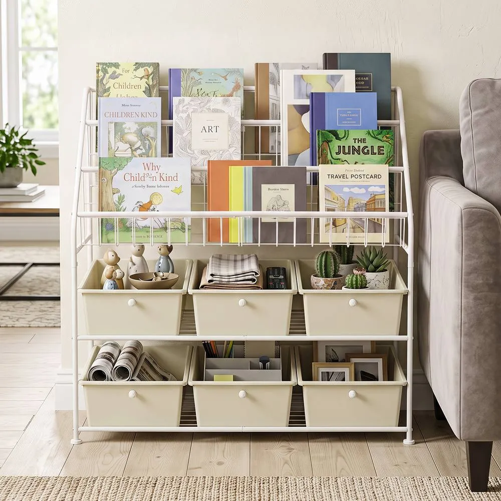 Costway 5-Tier Storage Organizer Metal Rack Shelf with 6 Removable Drawers in White 3