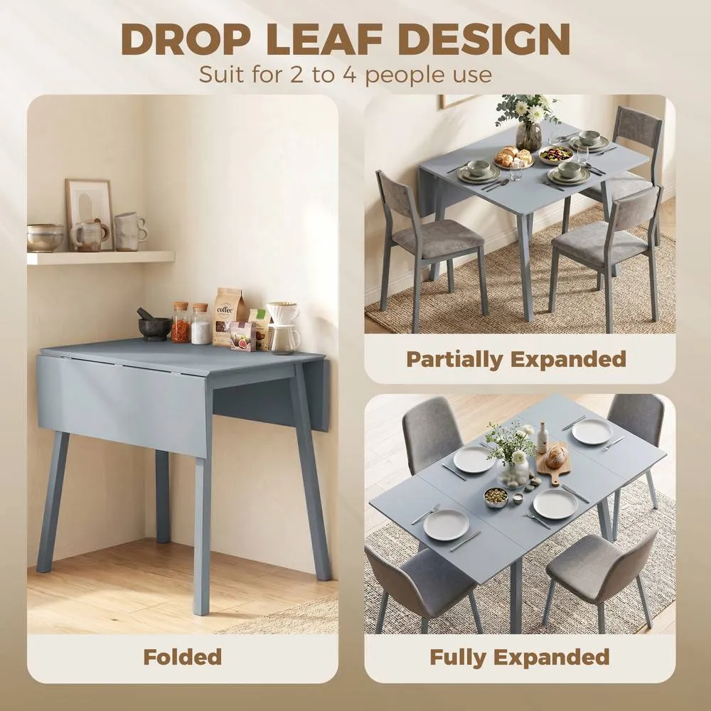 HOMCOM Folding Dining Table for Small Space Wood Drop Leaf Table in Grey 4