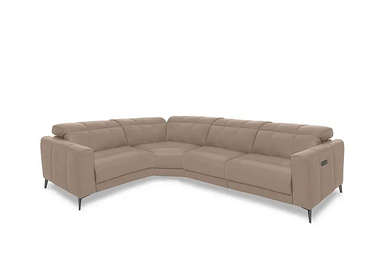 Ezra Leather Power Recliner Left Hand Facing Corner Sofa with Power Headrests - Barley - Sofas and Armchairs - In Time for Christmas