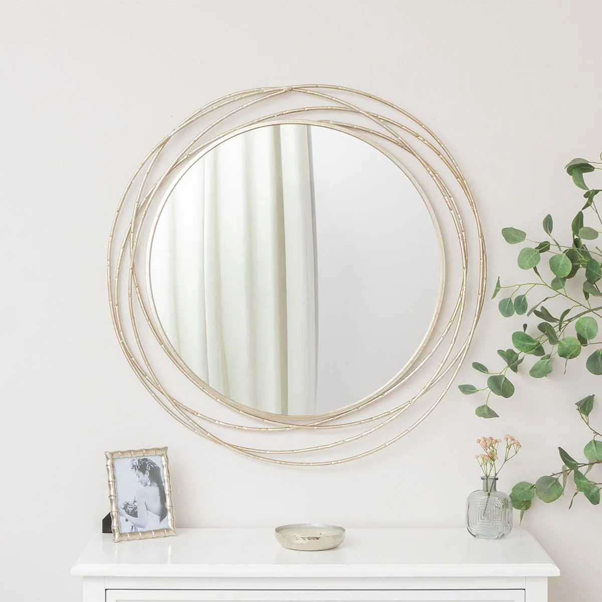 Melody Maison Large Round Champagne Swirl Mirror - 92cm X 92cm in Metallic Silver