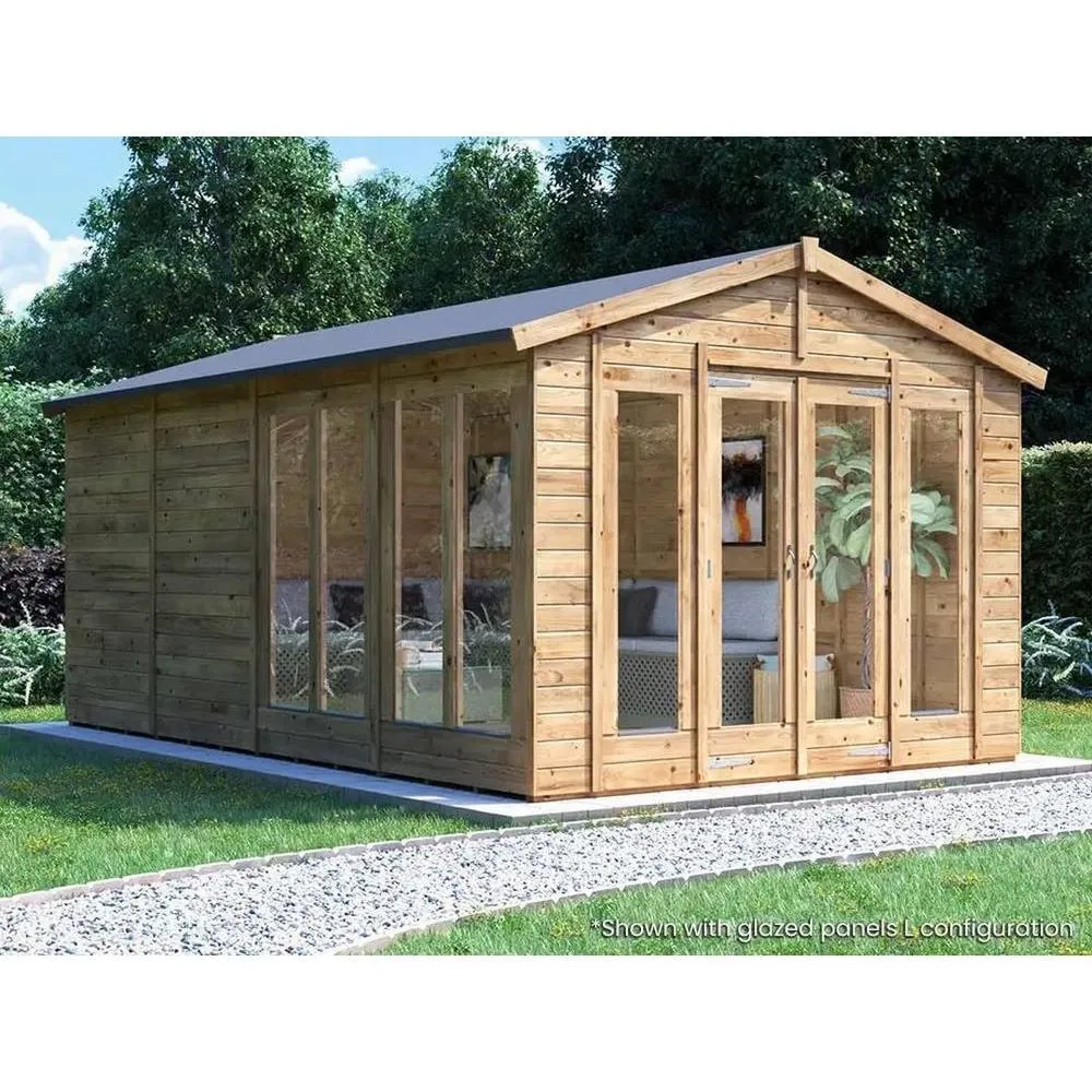 Dunster House Summerhouse 3m x 4.8m (10' x 16') Apex Roof, RagePanda Modular in Brown 2
