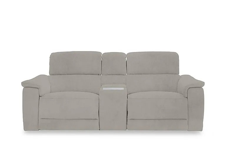 Genius Fabric 2 Seater Power Recliner Media Sofa with Power Headrest, Power Lumbar and Heated Seats - Opulence Silver