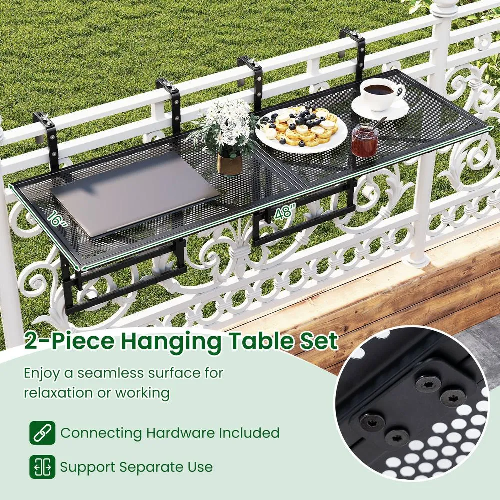 Costway Set of 2 Hanging Balcony Table with 5-Level Adjustable Height in Black 6