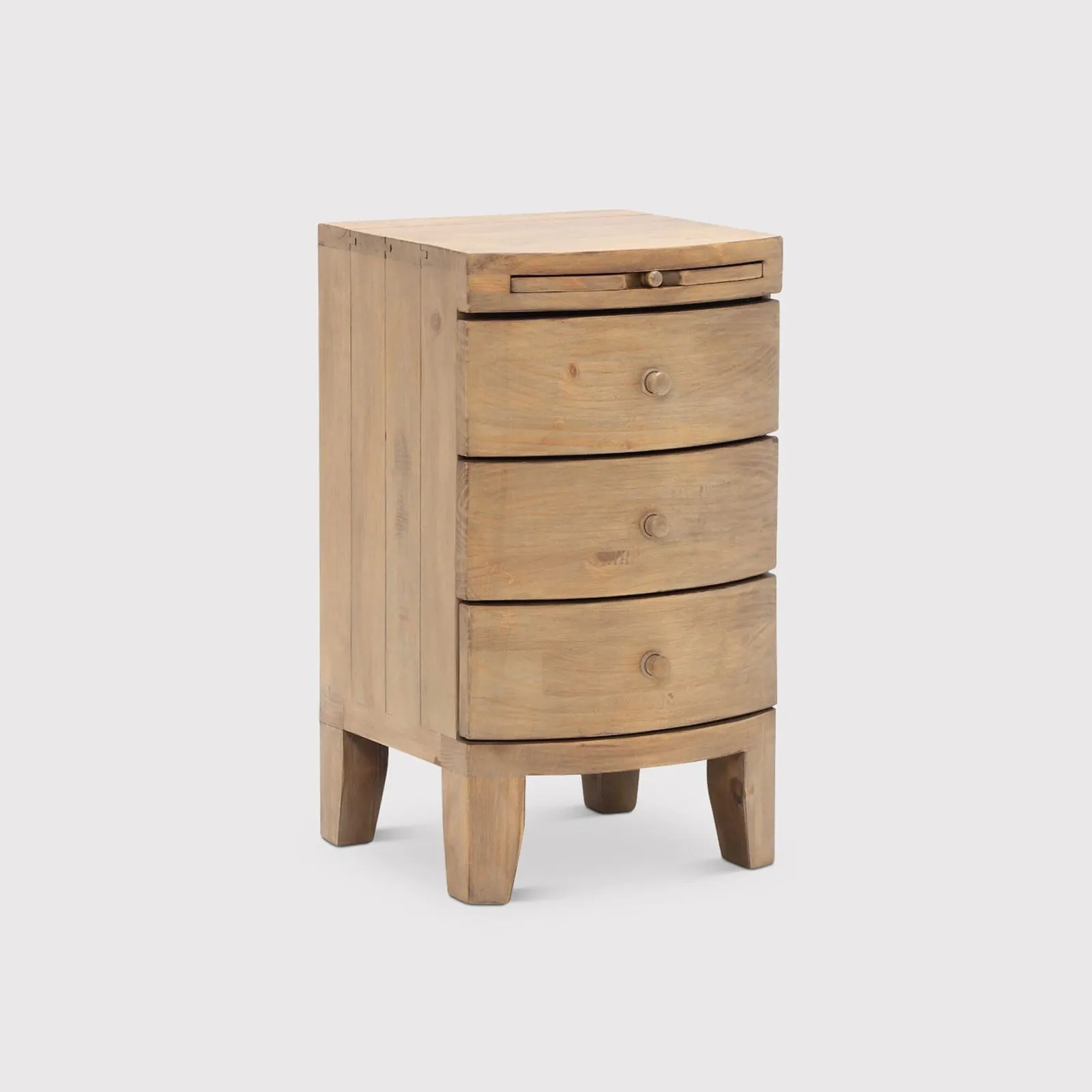 Lewes 3 Drawer Bow Front Bedside Table, Neutral Wood | Barker & Stonehouse