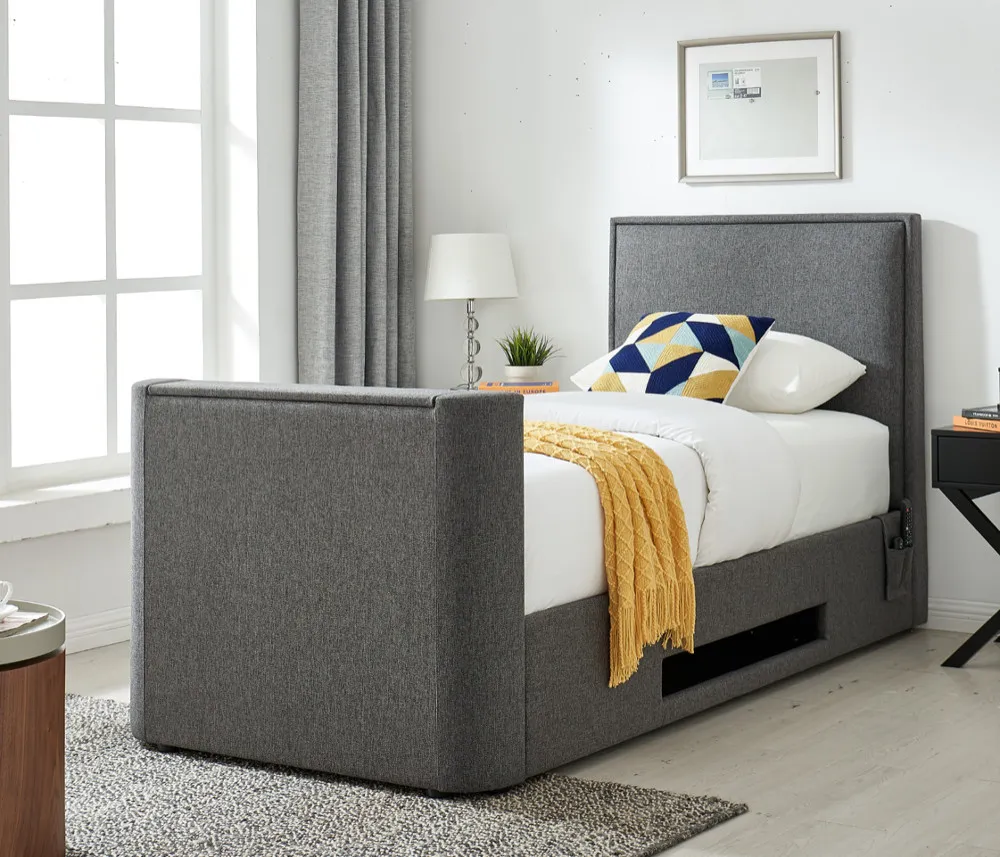 Valencia Grey Fabric Electric TV Bed With 32" TV Included - 3ft Single