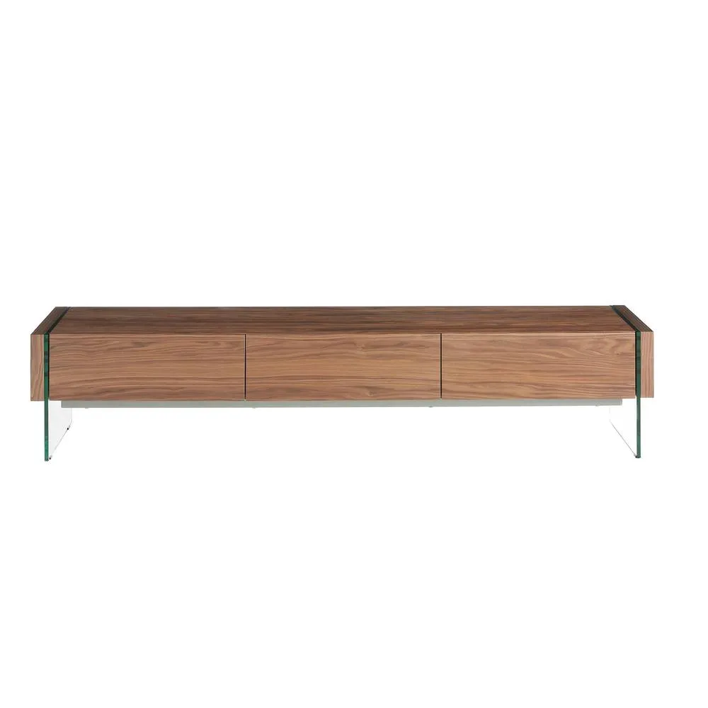 Angel Cerda Walnut TV Stand with Tempered Glass Legs & 3 in Brown 2