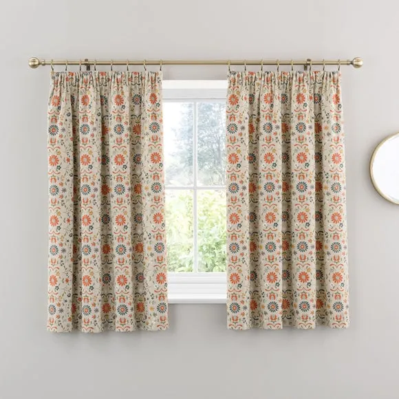 Folk Floral Pencil Pleat Curtains 6