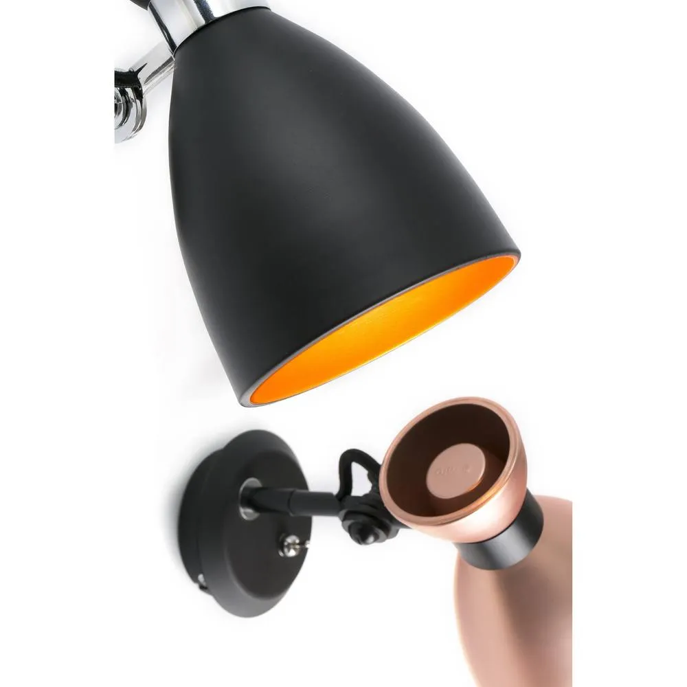 Netlighting Retro 1 Light Indoor Adjustable Wall Lamp Black Copper E14 2