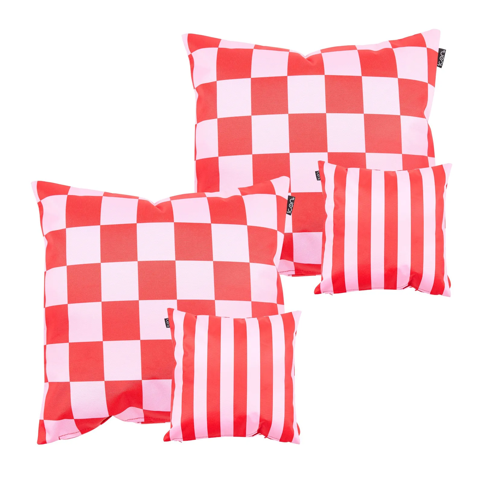 icon Indoor & Outdoor Checkerboard Waterproof Cushion Green Set of 2 in Pink