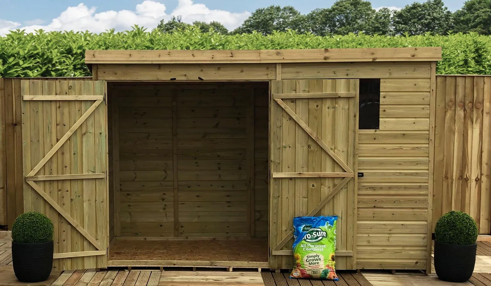 Marlborough 10 x 8 Pressure Treated Pent Garden Shed with Double Doors in Natural 5