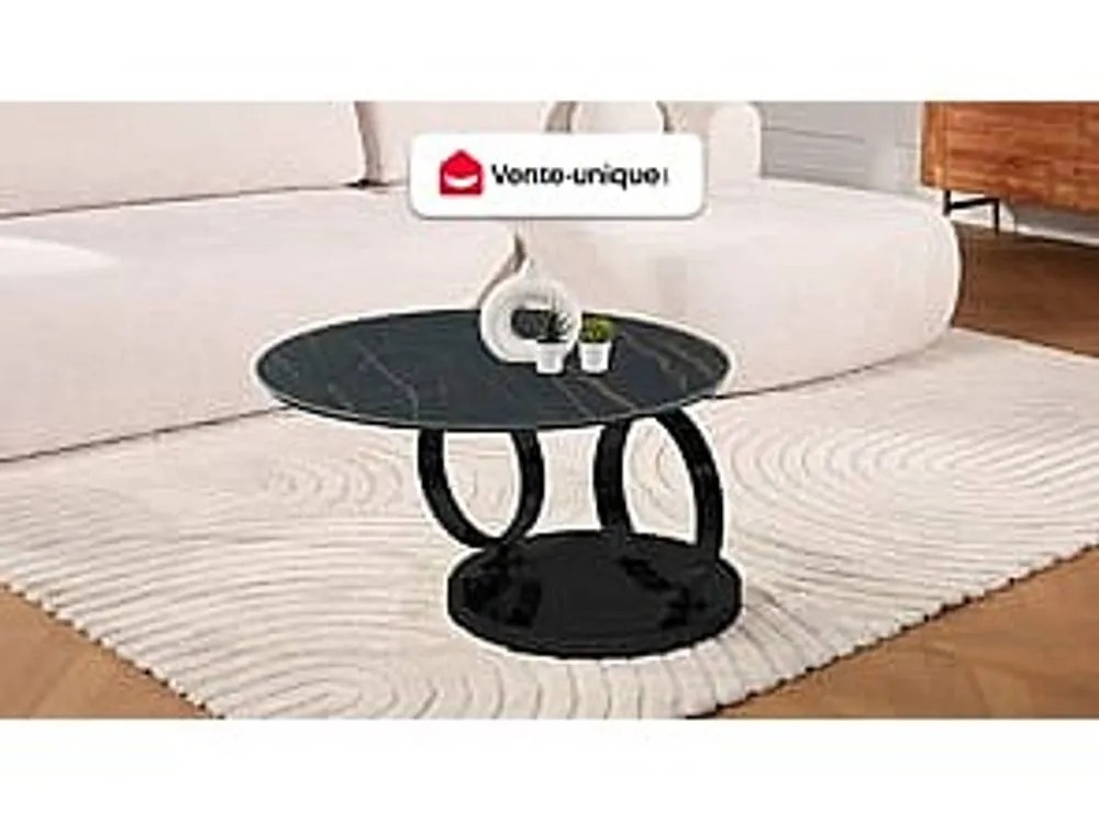 Vente-unique Coffee Table With Swivelling Trays - Ceramic & Tempered Glass - Black in Clear 4