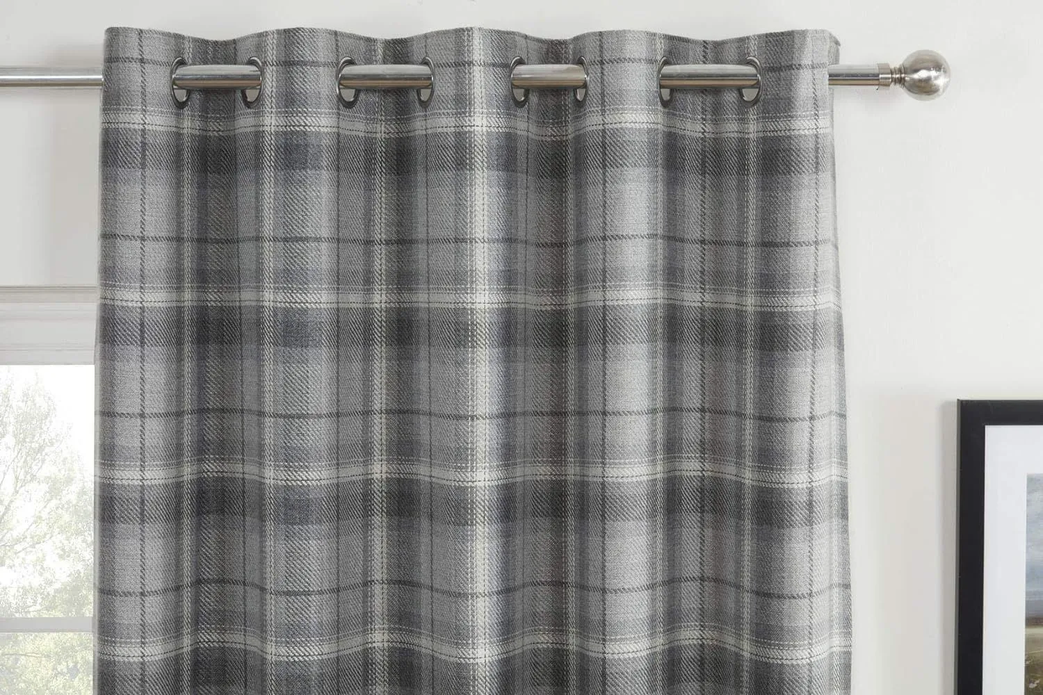 Sundour Carnoustie Checked Eyelet Blackout Curtains in Grey 2
