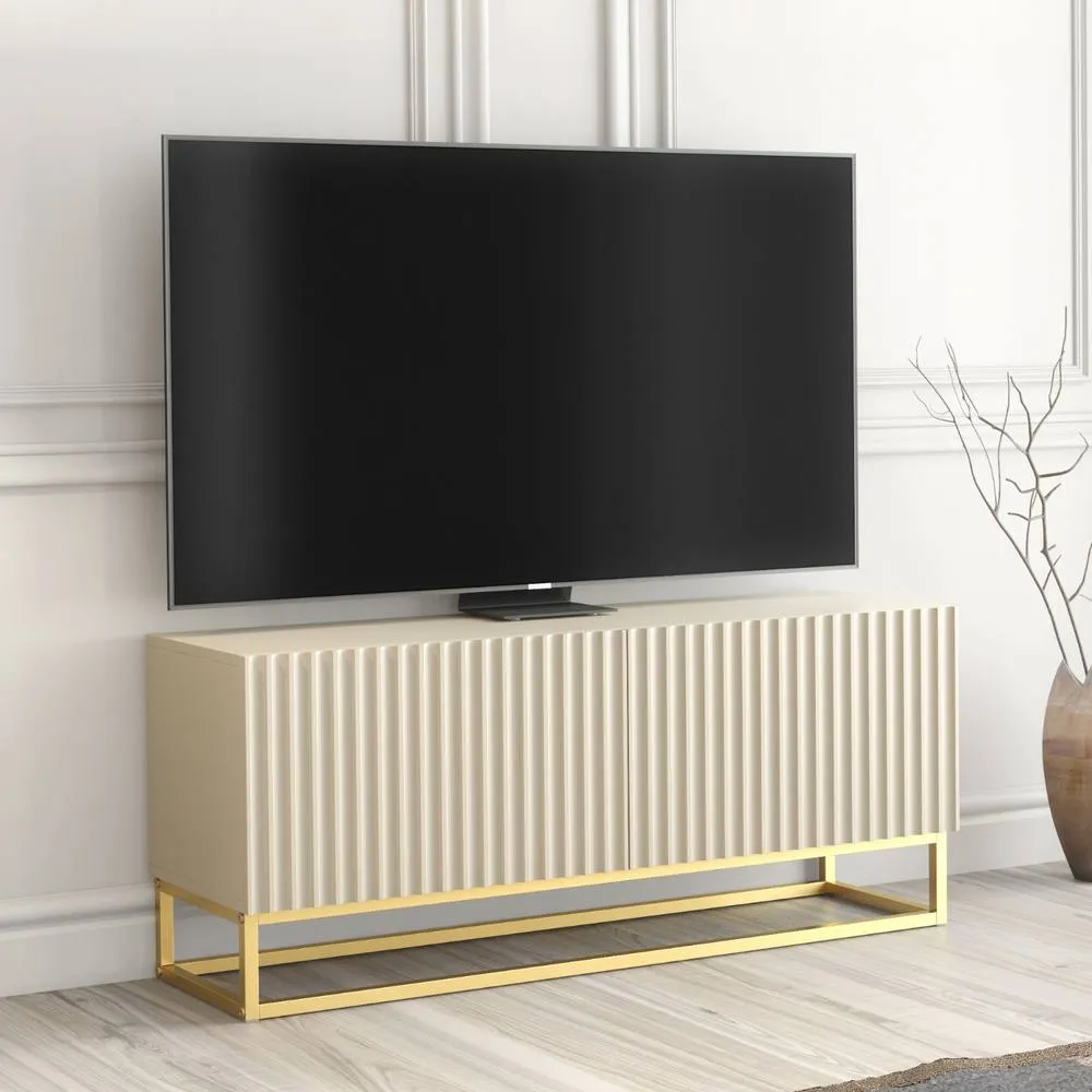 Creative Furniture Ripple TV Unit 100cm - Cashmere Warm Beige Taupe Finish with Gold 4