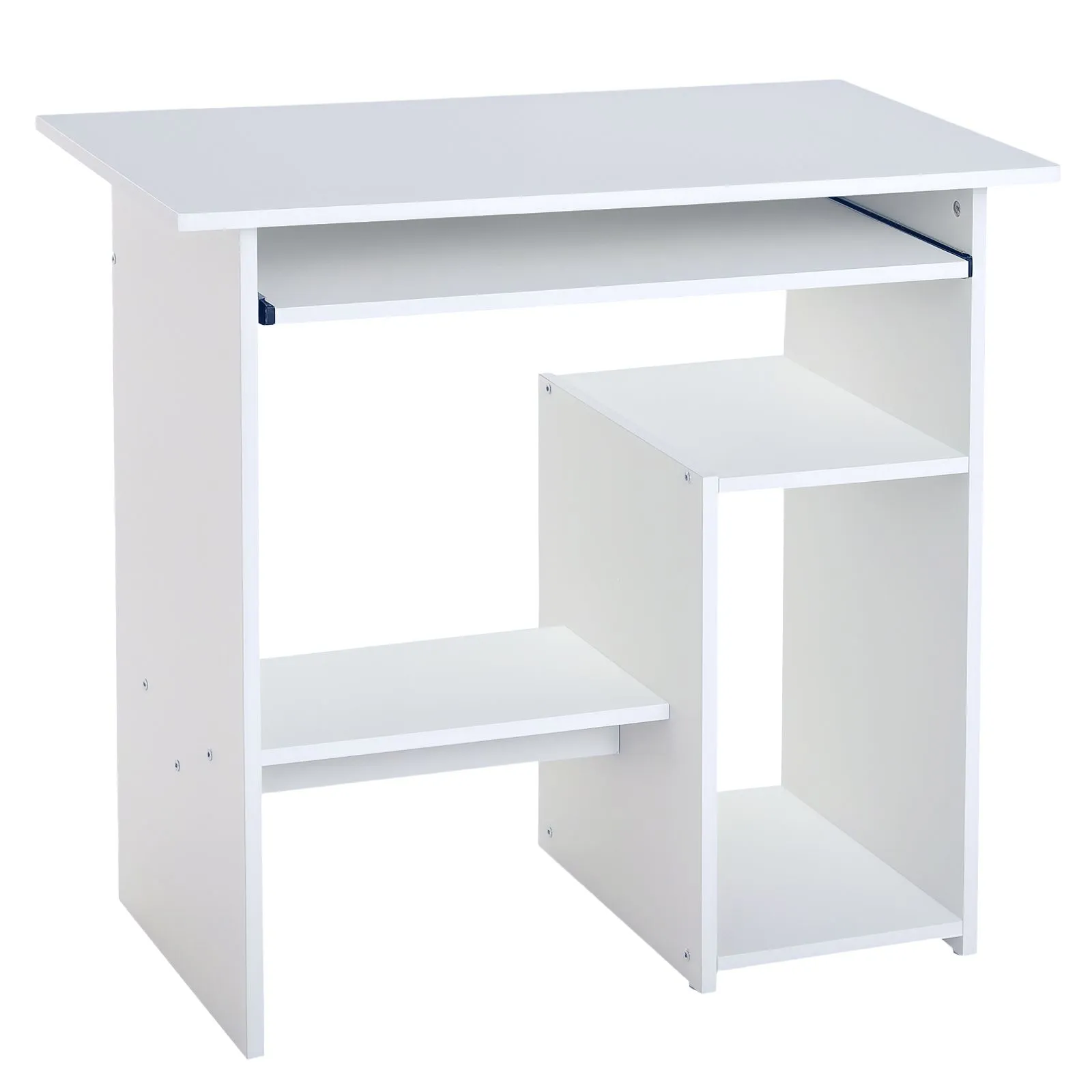 HOMCOM Compact Small Computer Table Wooden Desk Keyboard Tray Storage in White 2