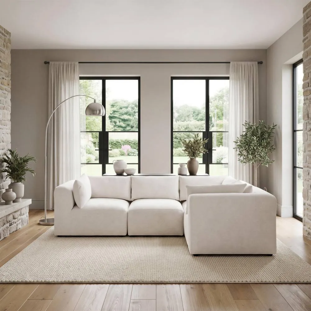 FurnitureboxUK Drift Boucle Fabric 3 Seater Modular Corner Sofa in Cream 3