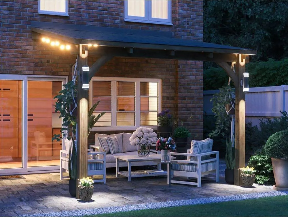 Dunster House Lean To Wooden Gazebo Canopy with Shingles 3m x 3m - Leviathan in Brown 2