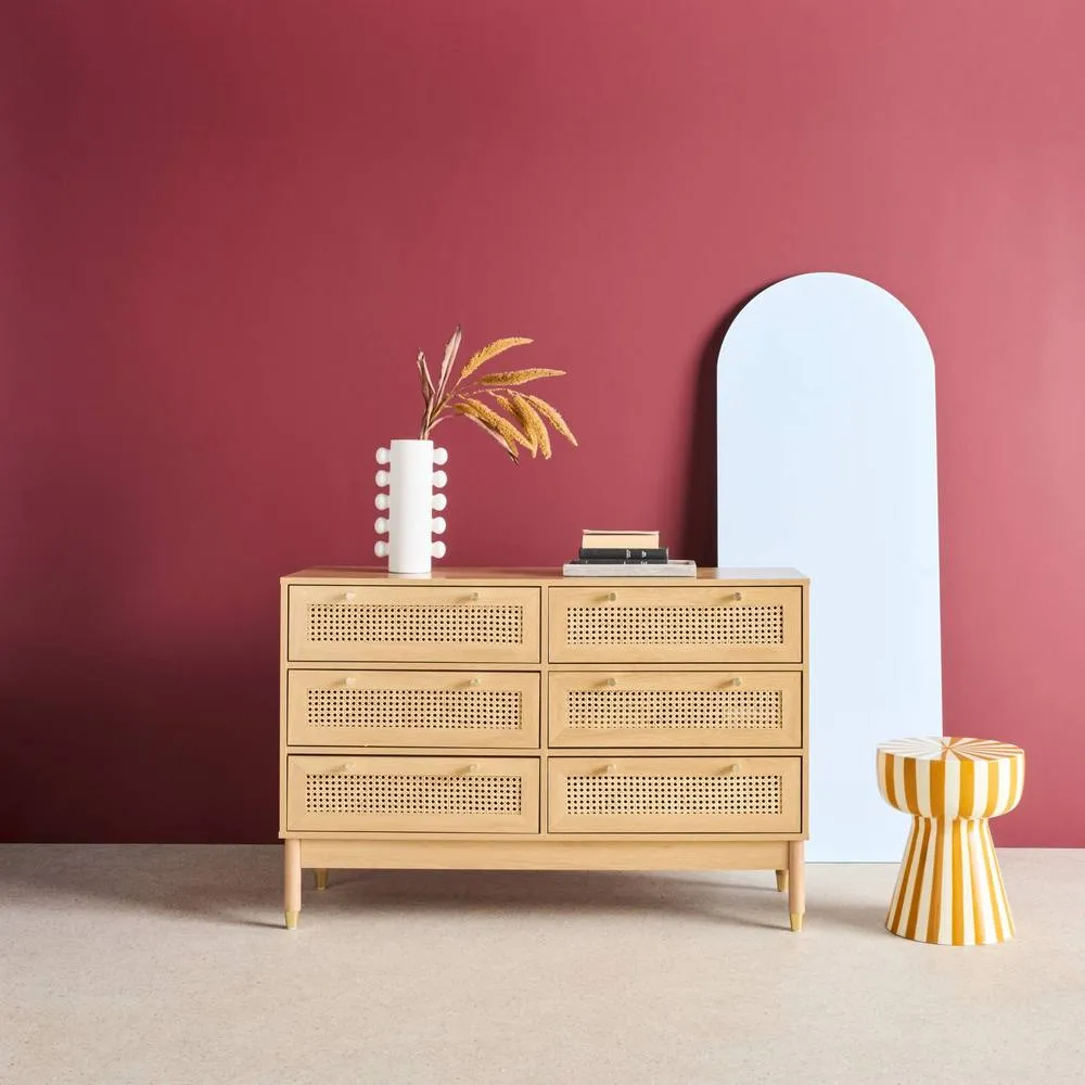 sweeek Chest of 6 drawers wood decor & cane in Beige 3