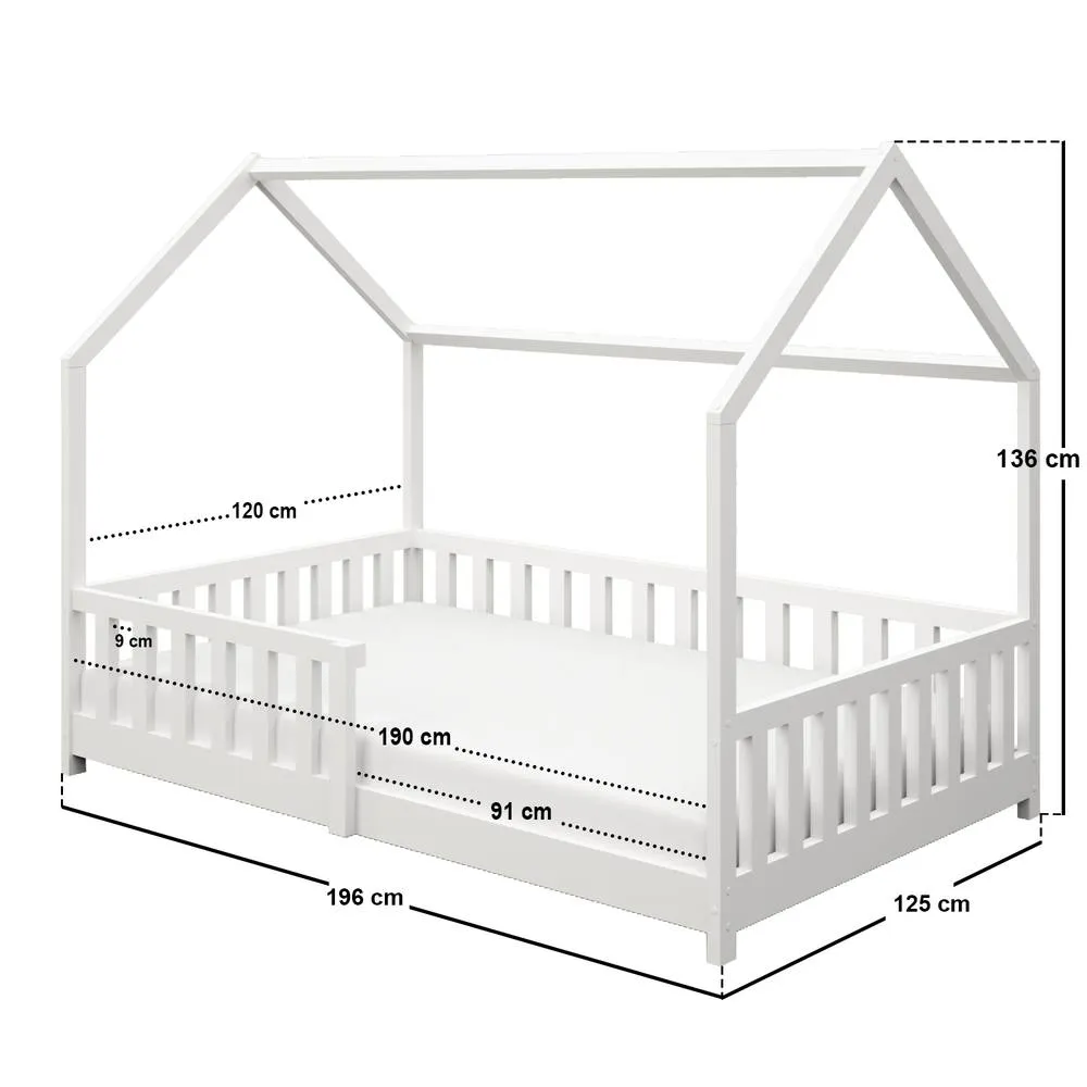 Flair Explorer Small Double Play House Floor Bed with Rails Wooden White 5