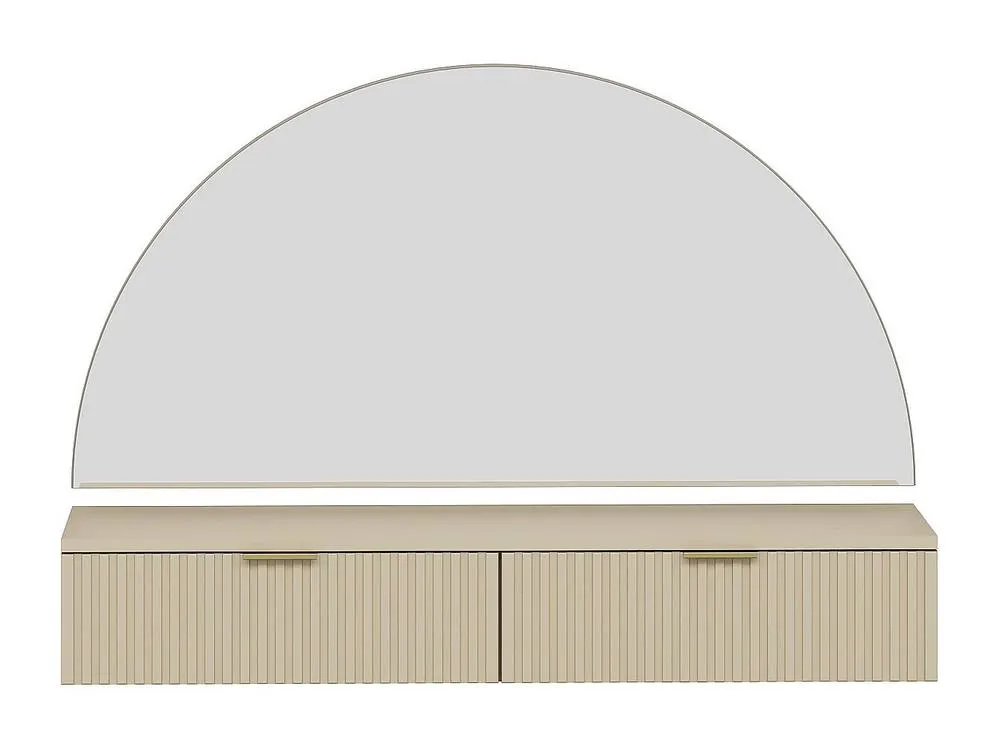 Vente-unique Wall-Mounted Dressing Table With Mirror & LED Lighting - 2 Drawers in Beige 2