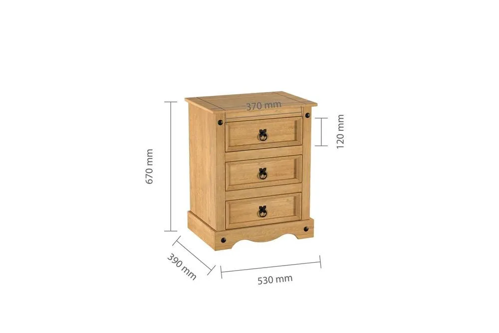 Birlea Pair of Corona Large 3 Drawer Bedside Cabinet Bedside Mexican Chest in Natural 6