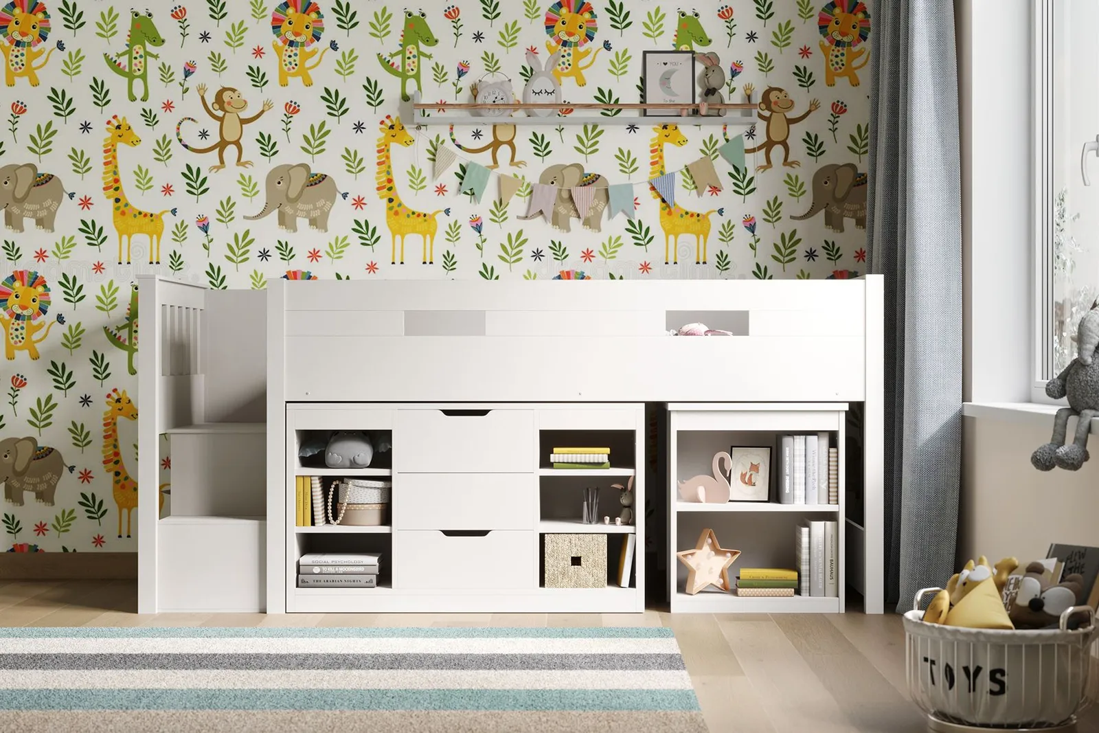 Flair Charlie Staircase Mid Sleeper Cabin Bed with Storage & Desk in White 4