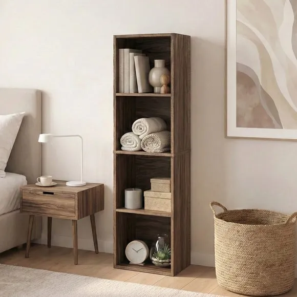 Return - Oxford 4 Tier Cube Bookcase, Walnut Effect 3
