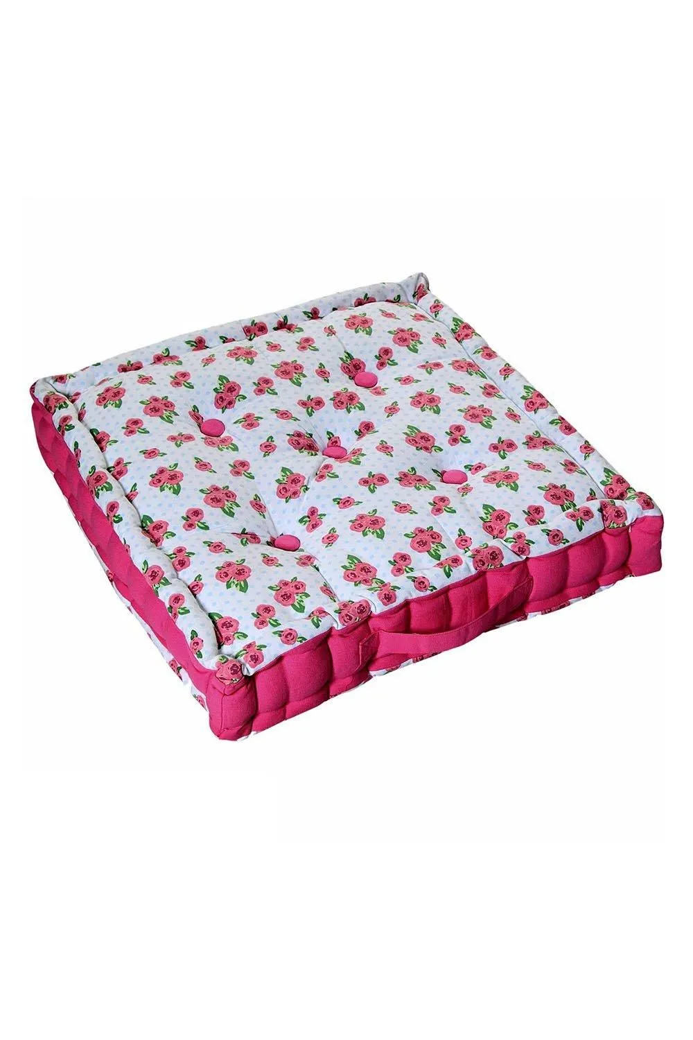Homescapes Roses & Dots Cotton Floor Cushion in Pink