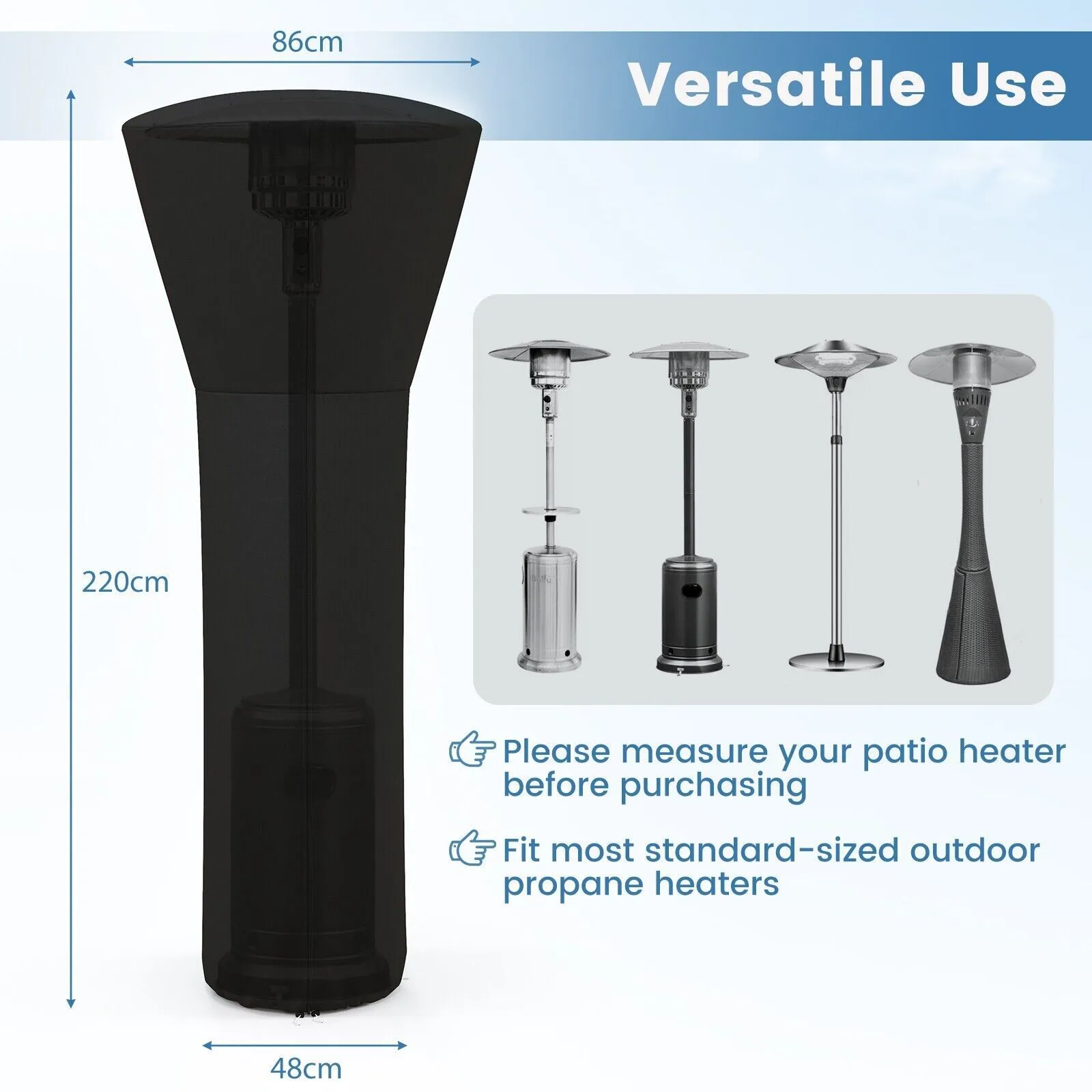 Costway Waterproof Patio Heater Cover Outdoor Patio Propane Heater Cover with Zipper in Black 4