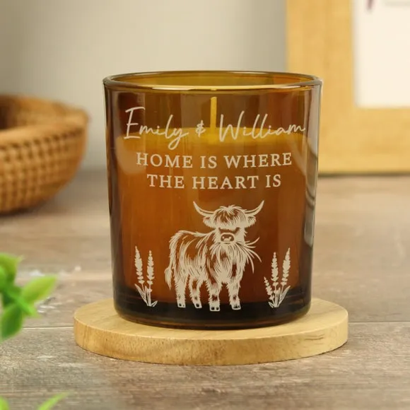Personalised Engraved Highland Cow Glass Candle 3