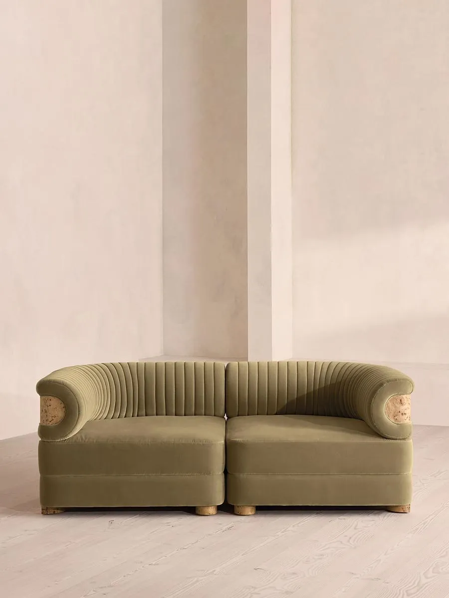 Caleb Modular Three Seater Sofa, Velvet, Lichen, Blonde Burl