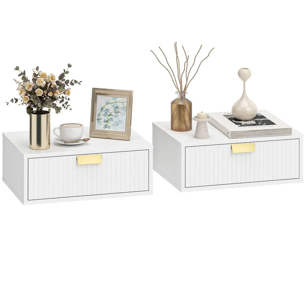 HOMCOM Floating Nightstands Set of 2 Bedside Tables w/ Wave Drawer in White 2