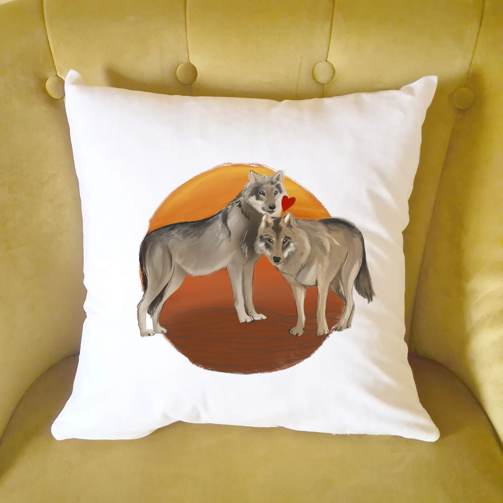 Afewhometruths Mr & Mrs Gift Mates for Life Couple's Wolf Love Cushion - Anniversary, Wedding Gift in Off-White
