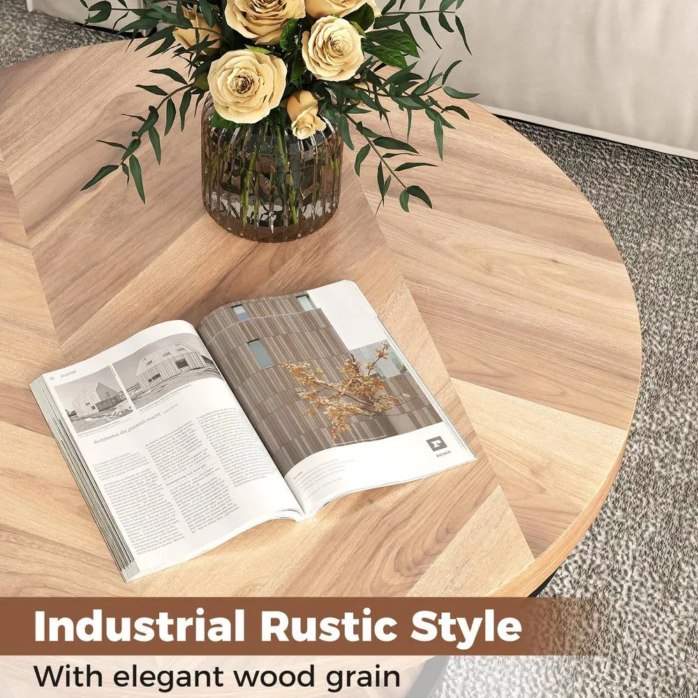 Costway 2-Tier Round Coffee Table with Heavy-duty Metal Frame in Natural 6