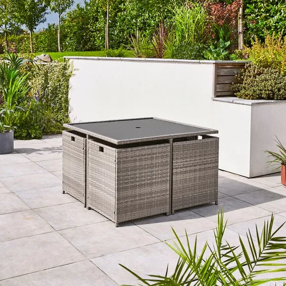 Grey Rattan 4 Seater Dining Cube Set 3