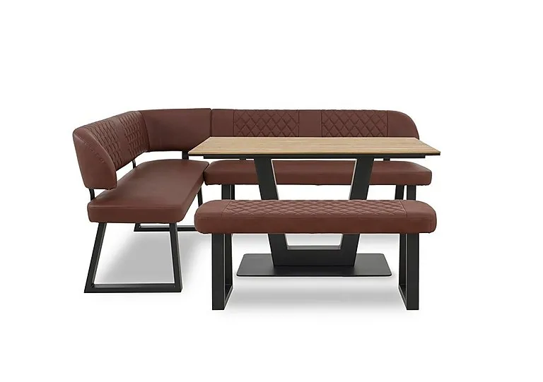 Venus Dining Table, Left Hand Facing Corner Bench and Low Bench - Tan