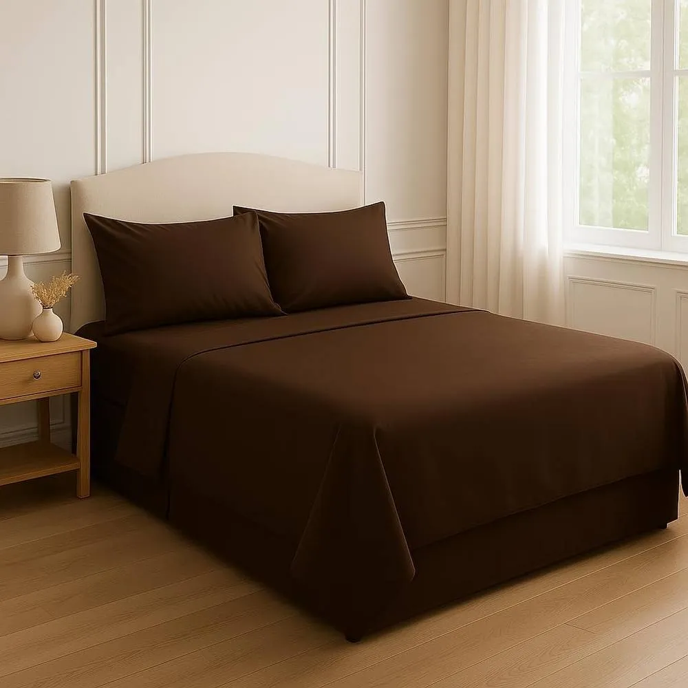 Homes-Linen 180 Thread Count Rich Percale Flat Sheet Polycotton Blend in Chocolate