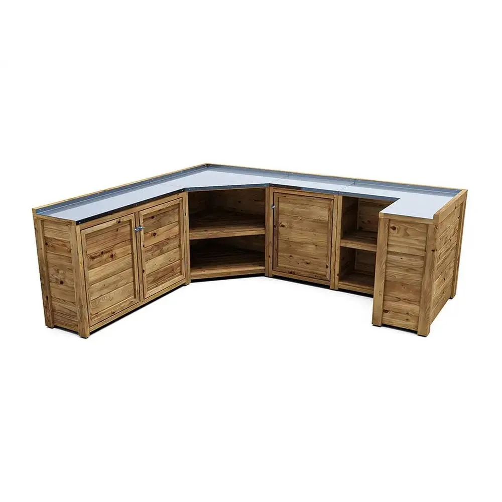 Dunster House Garden Kitchen Unit W2.5m x D2m / W7'9" x D6'9" With Stainless Steel Countertop, UNIT I in Brown